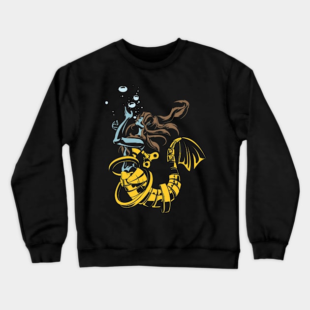 Mechanical Mermaid for Halloween Crewneck Sweatshirt by Gold Wings Tees